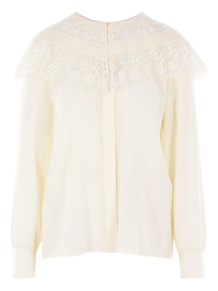  Chloé Lace-trimmed Silk Top - White 