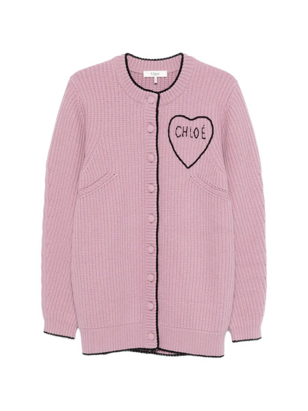  Chloé Logo Rib Knit Cardigan - Pink 