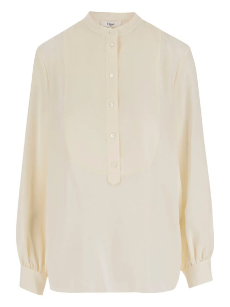  Chloé Mandarin-collar Button Shirt - Neutrals 