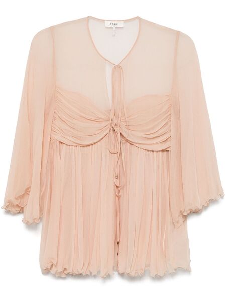  Chloé Pleated Silk Top - Neutrals 