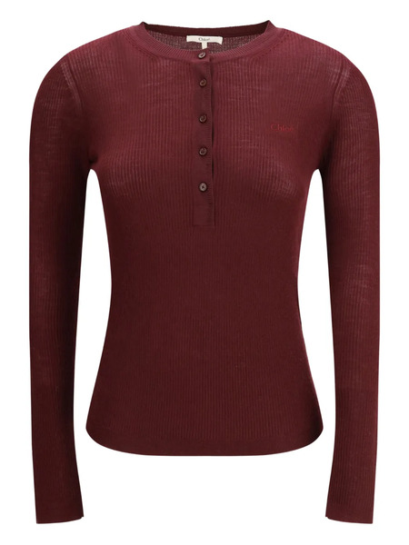  Chloé Ribbed Henley T-shirt - Red 