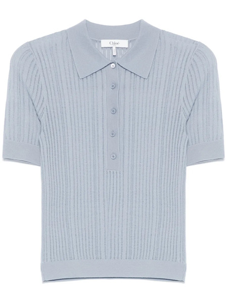 Chloé Ribbed Polo Shirt - Blue 