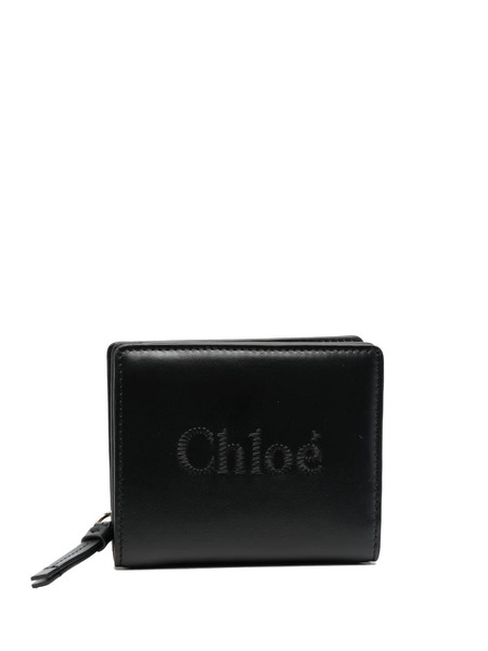  Chloé Sense Logo-embroidered Leather Wallet - Black 