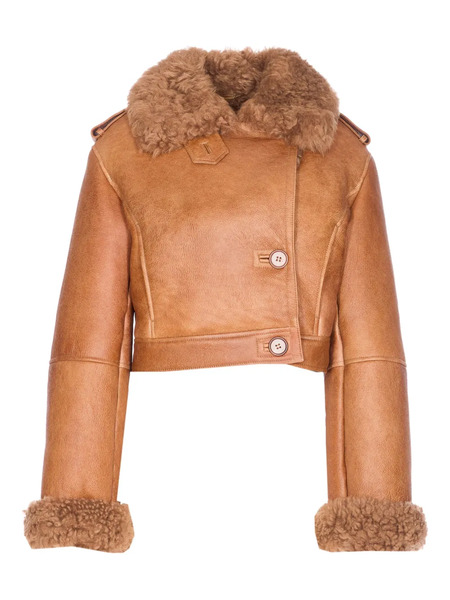  Chloé Shearling-collared Leather Jacket - Brown 