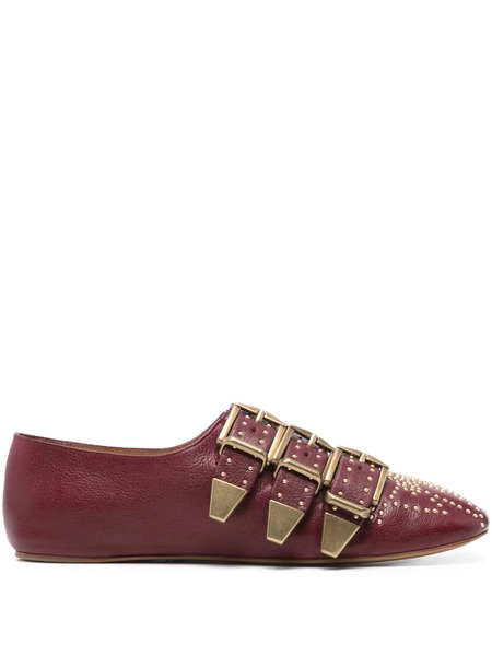  Chloé Susanna Square-toe Buckle Flat Pumps - Red 