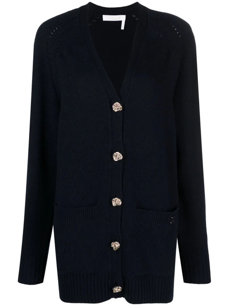  Chloé V-neck Fine-knit Cardigan - Blue 