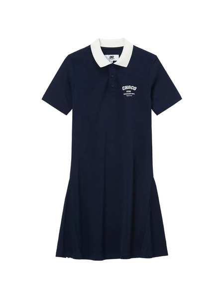  Chocoolate A-line Mini Polo Dress - Blue 