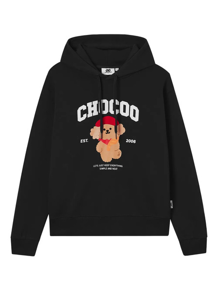  Chocoolate Bear-print Hoodie - Black 
