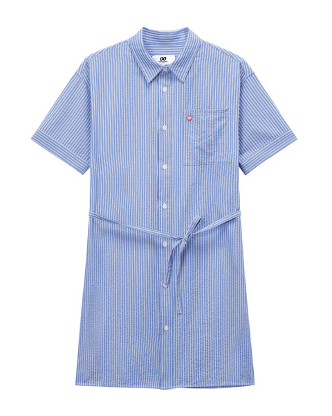  Chocoolate Striped Belt Midi Dress - Blue 