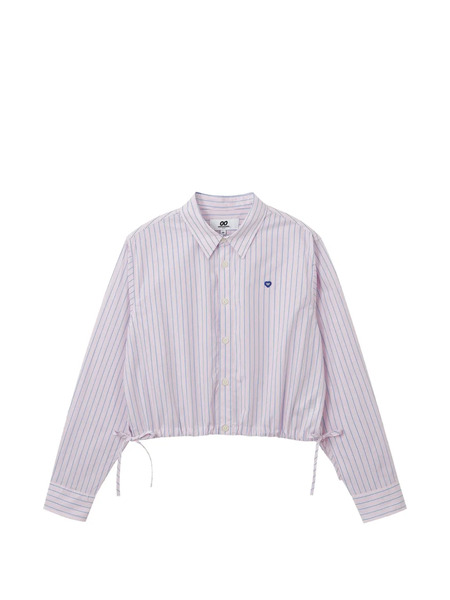  Chocoolate Striped Drawstring-details Cotton Shirt - Pink 