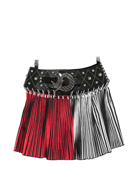  Chopova Lowena Straight Ride Studded Pleated Mini Skirt - Red 