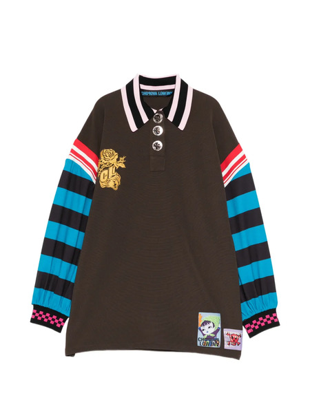  Chopova Lowena Striped Embellished Polo Top - Brown 