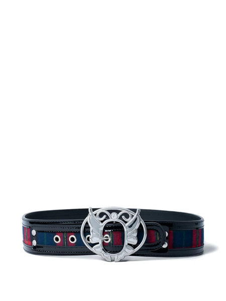  Chopova Lowena Tartan-patent Belt - Brown 