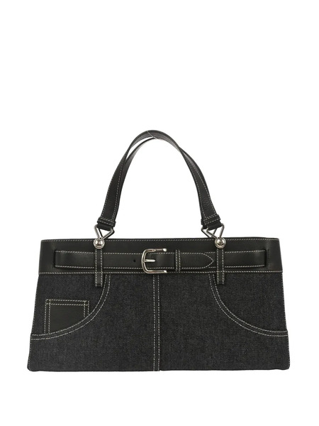  Christian Dior Pre-owned 2002 Belt Buckle Denim Handbag - Black 