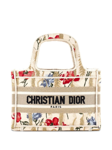  Christian Dior Pre-owned Book Embroidered Canvas Mini Tote Bag - Metallic 