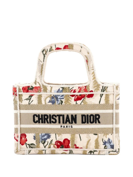 Christian Dior Pre-owned Book Embroidered Canvas Mini Tote Bag - Neutrals 