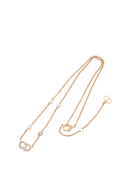 Christian Dior Pre-owned 2020-2025 Gold Plated Faux Pearl And Rhinestone Clair D Lune Pendant Necklace Costume Necklace - White 