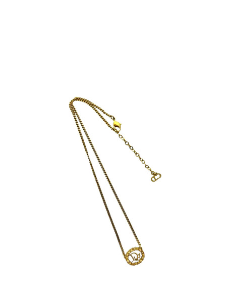  Christian Dior Pre-owned 1990-2010 Gold Plated Rhinestone Logo Oval Pendant Necklace Costume Necklace - Yellow 