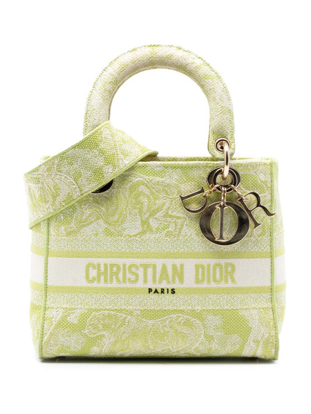  Christian Dior Pre-owned 2021 Medium Embroidered Canvas Toile De Jouy Lady D Lite Satchel - Green 