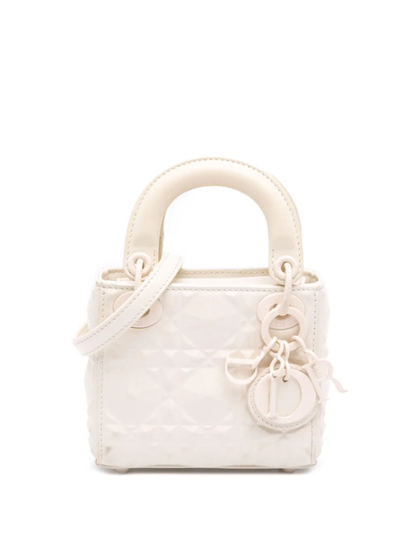  Christian Dior Pre-owned 2022 Micro Ultra Matte Calfskin Cannage Diamond Motif Lady Dior Satchel - White 