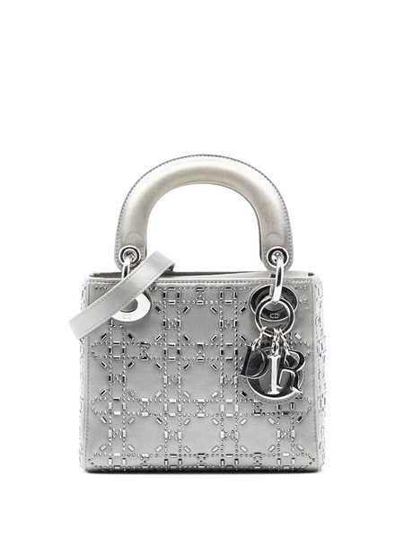  Christian Dior Pre-owned 2017 Mini Satin Cannage Strass Crystal Embellished Lady Dior Satchel - Grey 