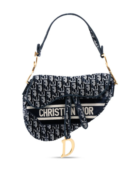  Christian Dior Pre-owned 2021 Oblique Embroidered Canvas Saddle Bag Shoulder Bag - Blue 