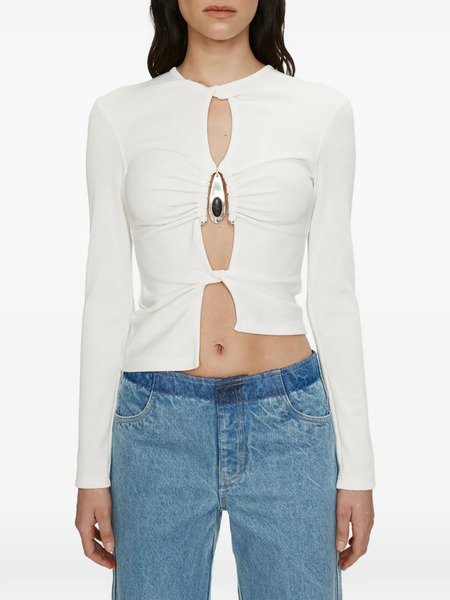  Christopher Esber Crystal Pendant Open Twist Long Sleeve Top - Blue 