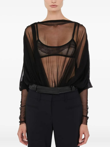  Christopher Esber Sheer Draped Bodysuit - Black 