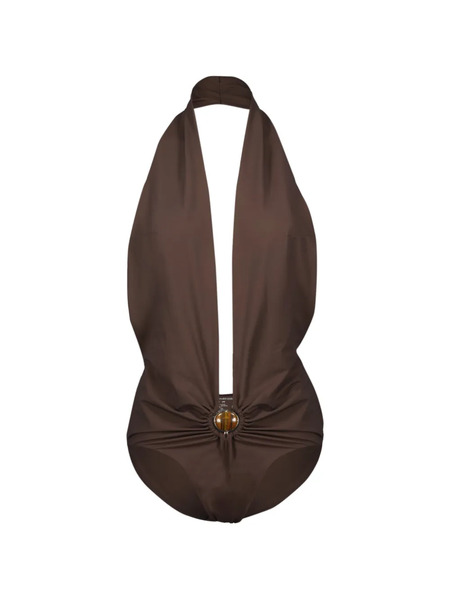  Christopher Esber Stone-embellishment V-neck Swimsuit - Brown 
