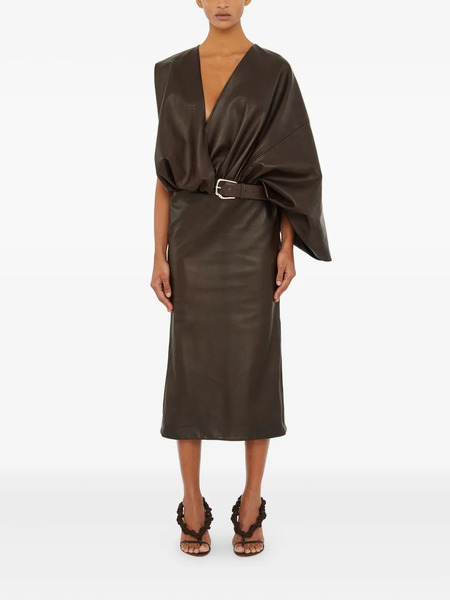  Christopher Esber Swaddled Belted Leather Midi Dress - Brown 