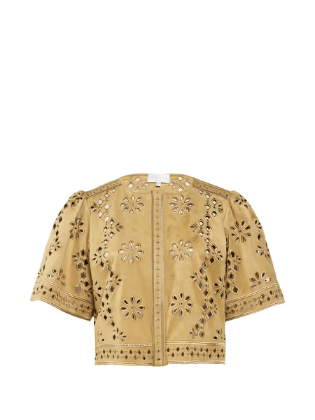  Christy Lynn Ray Flower Cutout Top - Neutrals 