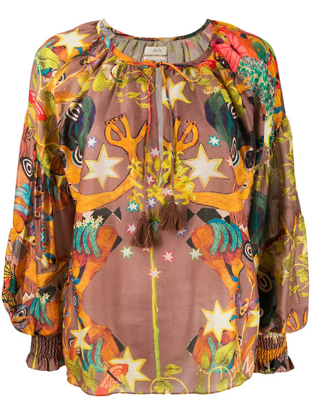  Chufy Oversized Abstract Print Blouse - Brown 