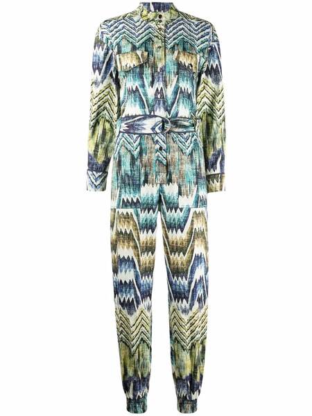  Chufy Patterned Belted Jumpsuit - Green 