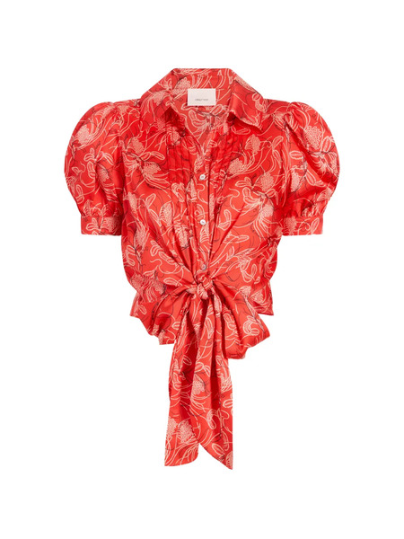  Cinq A Sept Botanical Floral Abena Tie Shirt - Red 