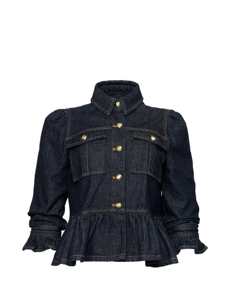 Cinq A Sept Delanie Button-up Ruffled-sleeve Denim Jacket - Blue 