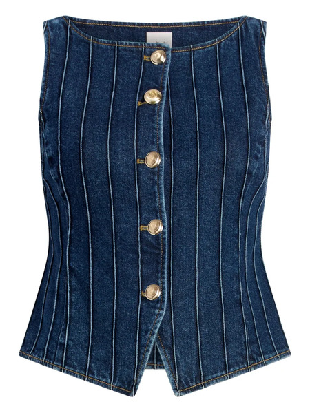  Cinq A Sept Denim Pintuck Button Vest - Blue 
