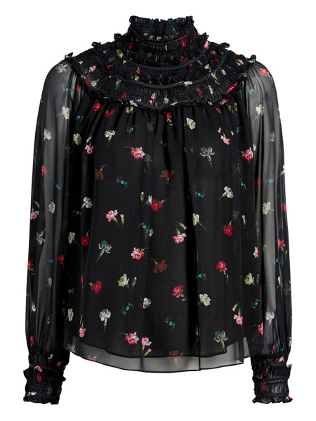  Cinq A Sept Floral-print Smocked Blouse - Black 