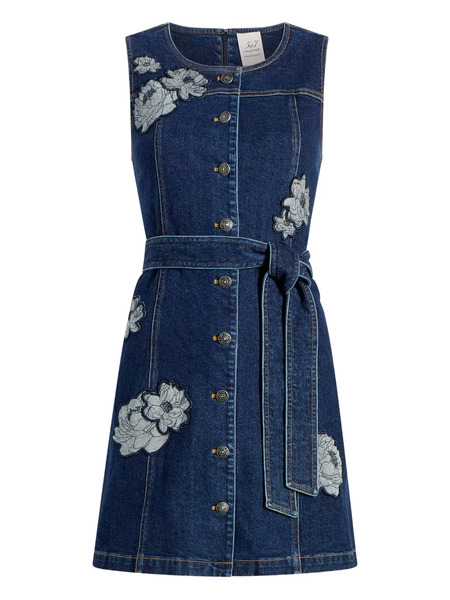  Cinq A Sept Marsha Floral-appliqué Button-front Mini Dress - Blue 
