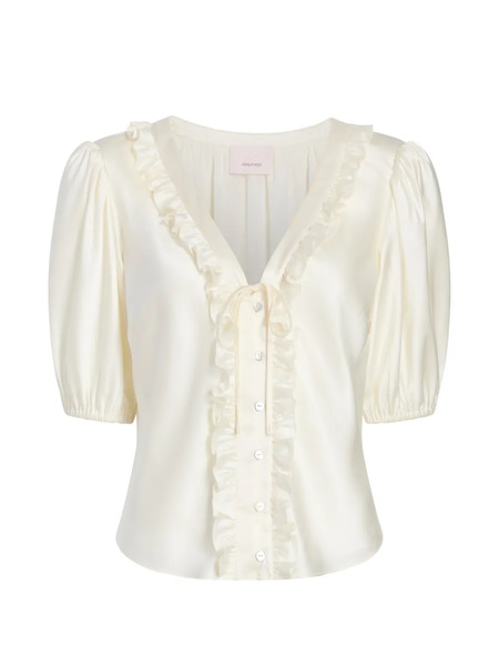  Cinq A Sept Seraphina Ruffled V-neck Top - Neutrals 