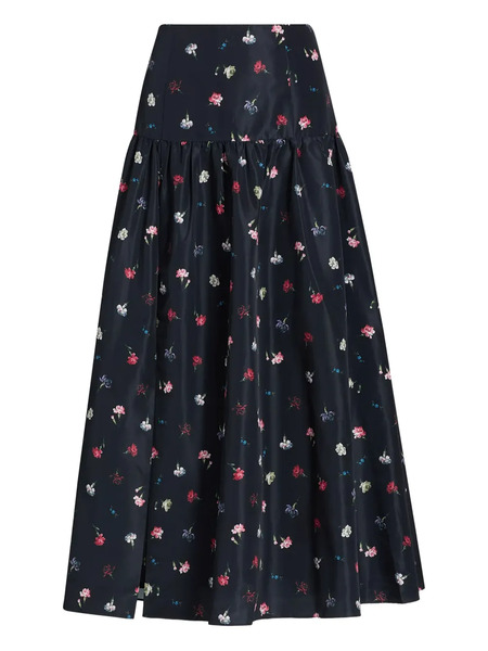  Cinq A Sept Theora Tumbling-carnations Midi Skirt - Black 