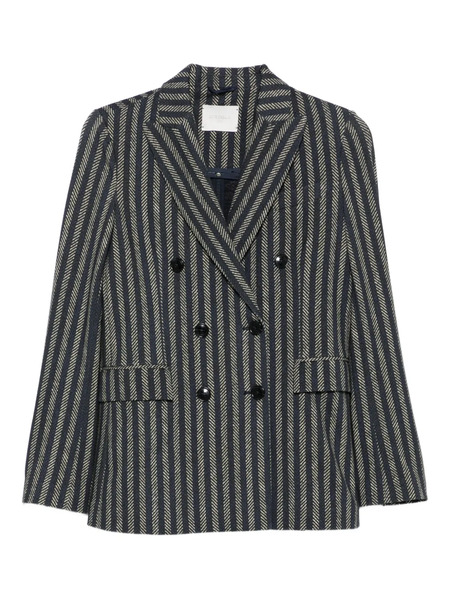  Circolo 1901 Striped Double-breasted Blazer - Grey 