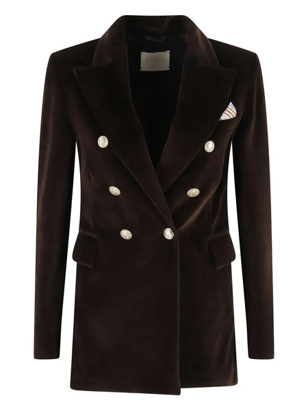  Circolo 1901 Velvet Double-breasted Blazer - Brown 