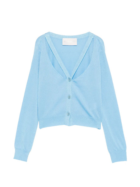 Circus Hotel Cut-out Buttoned Cardigan - Blue 