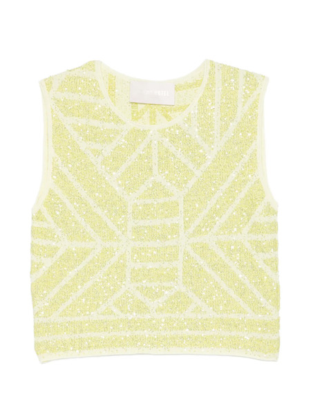  Circus Hotel Geometric Sequin Top - Yellow 