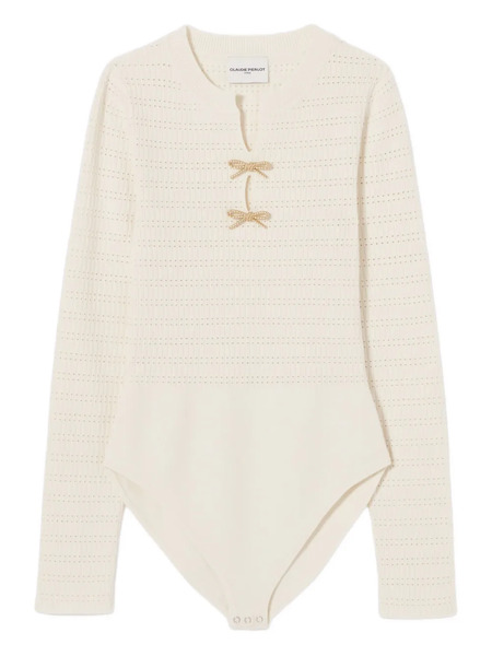 Claudie Pierlot Bow-embellished Knitted Bodysuit - Neutrals 