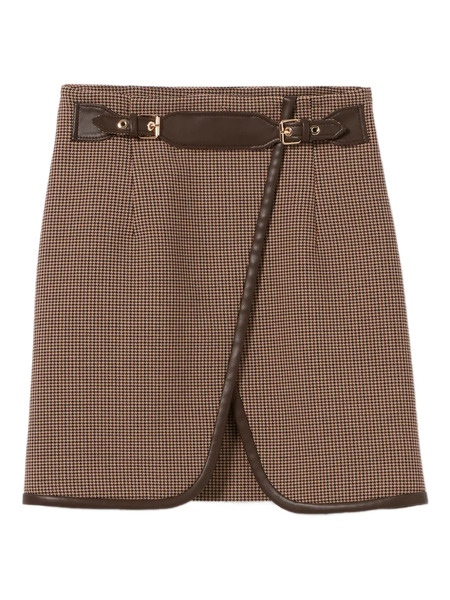  Claudie Pierlot Houndstooth Leather-trimmed Miniskirt - Brown 