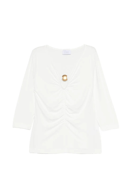  Clips Gathered Detail Top - White 