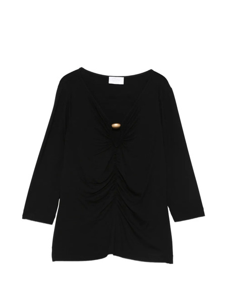  Clips V-neck Gathered T-shirt - Black 