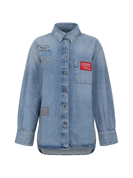  Closed Buttoned Logo-patch Shirt - Blue 