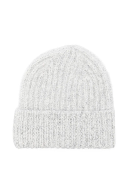  Closed Ribbed-knit Beanie Hat - Grey 